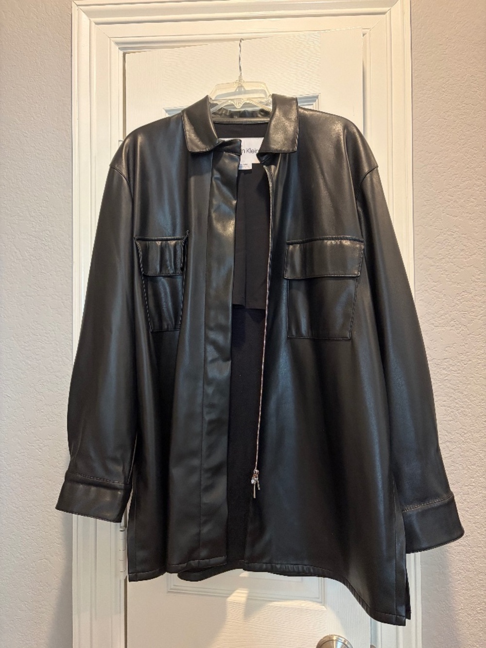 Black Full-Zip Calvin Klein Synthetic Leather Jacket